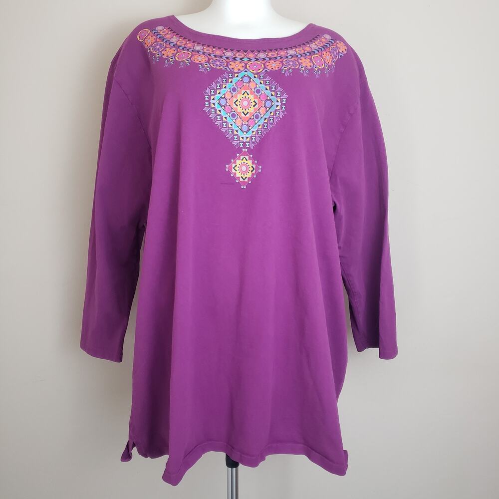 Sabaku Artwear Purple Aztec Southwest 3/4 Sleeve Jersey Shirt Top USA Women's 1X